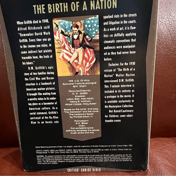 VHS Birth of a Nation B&W 1915 stars Lilian Gish Masterpiece Collection Edition - Picture 5 of 7